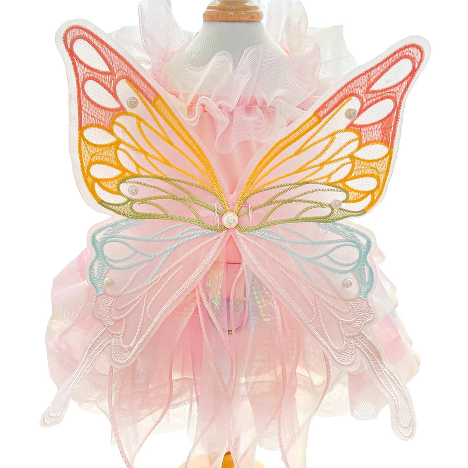 BAMY Butterfly Wings Dog Dress Summer Pet Wedding Skirt Lace Princess Tutu Cute Party Cat Outfit for Small Medium Dogs (Pink, S (Chest 15.7inch/ 40cm)