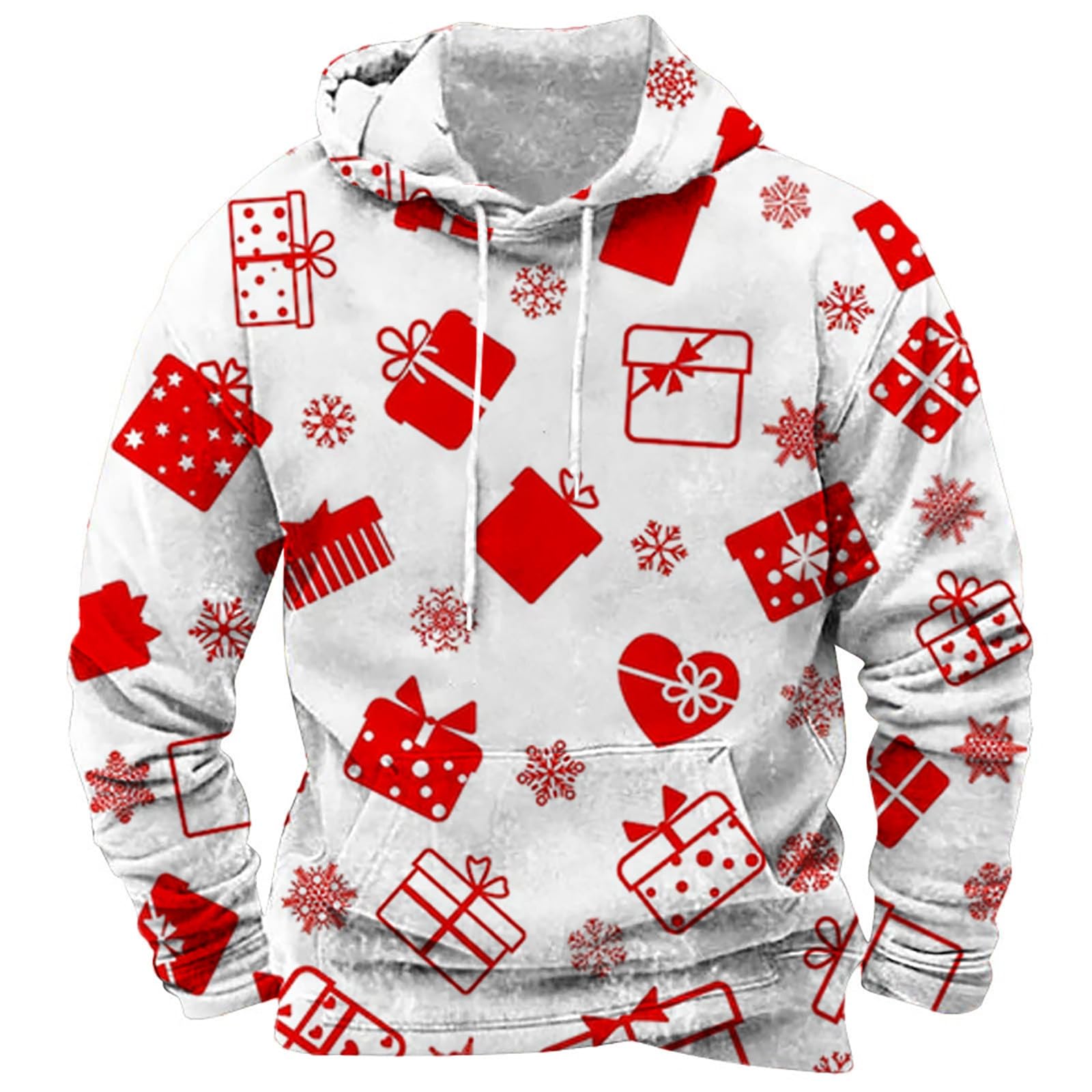 Men's Xmas Cute 3D Graphic Hoodie Plus Fleece Christmas Printed Sweatshirt Big Pocket Pullover with Drawstring