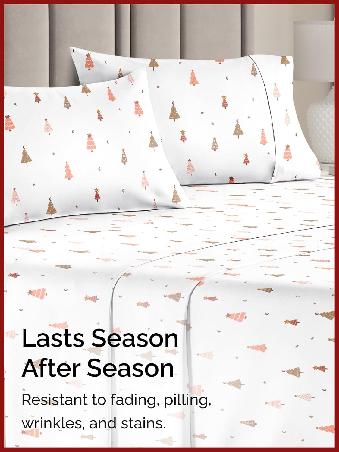 Queen Christmas Tree Sheet Set - Holiday Xmas Pattern Bedding Set - Deep Pockets - Snug Fit - 4 Piece - Wrinkle Free & Easy Care - Comfy Festive Winter - Holiday Sheets for Women, Men, Kids & Teens