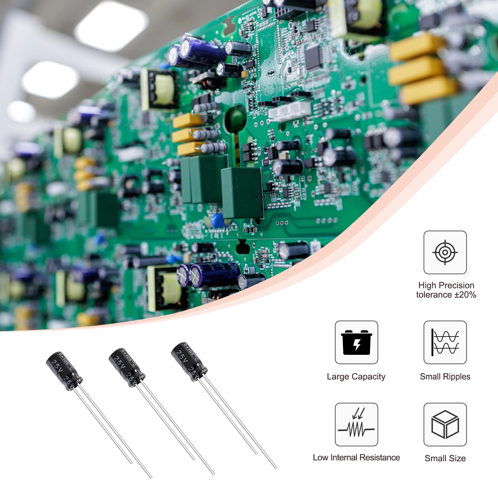 Condensatori Elettrolitici 22uF 25V 50 Pezzi, Condensatore Elettrolitico in Alluminio per TV Monitor LCD