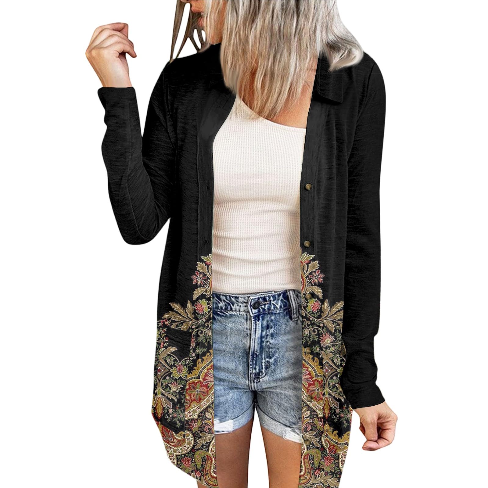 MKLUNJOP Cardigans For Women Trendy 2025 Long Sleeve Open Front Lightweight Cardigan Work Boho Cover Up With Pocket