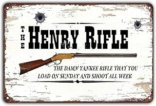 The Henry Rifle Decor Vintage Metal Tin Sign,Winchester Hunting Wall Art Rustic Tin Signs Metal Poster for Home Farmhouse Bar Cafe Pub Garage Man Cave Room 12 x 8 Inch
