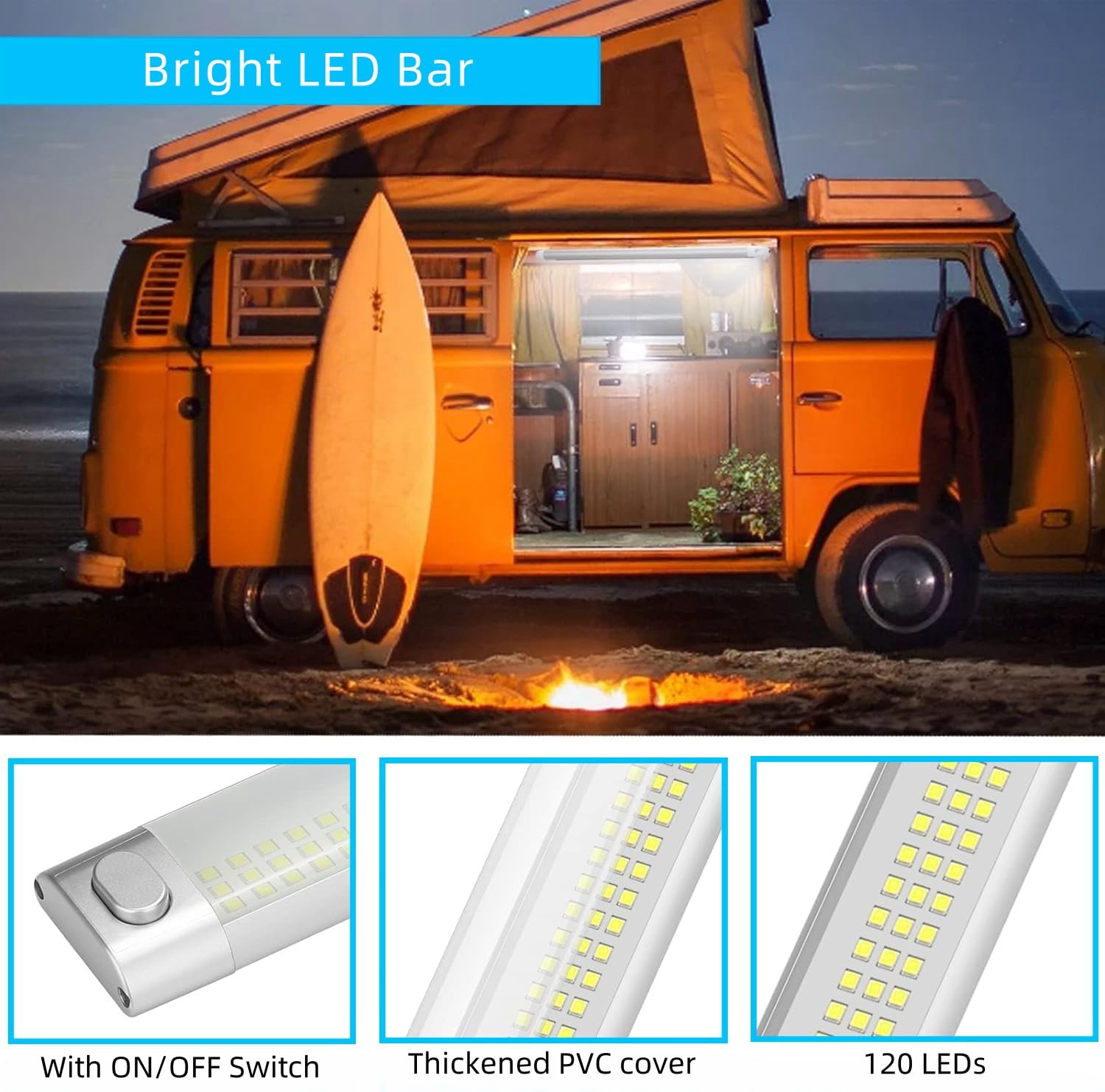 Barra Luminosa A LED Per Interni Da 12 V, Illuminazione Interna Brillante Con Interruttore Onoff 1200 Lm Per Auto Furgoni Campeggio Camion Barca 2 Pezzi 87174260