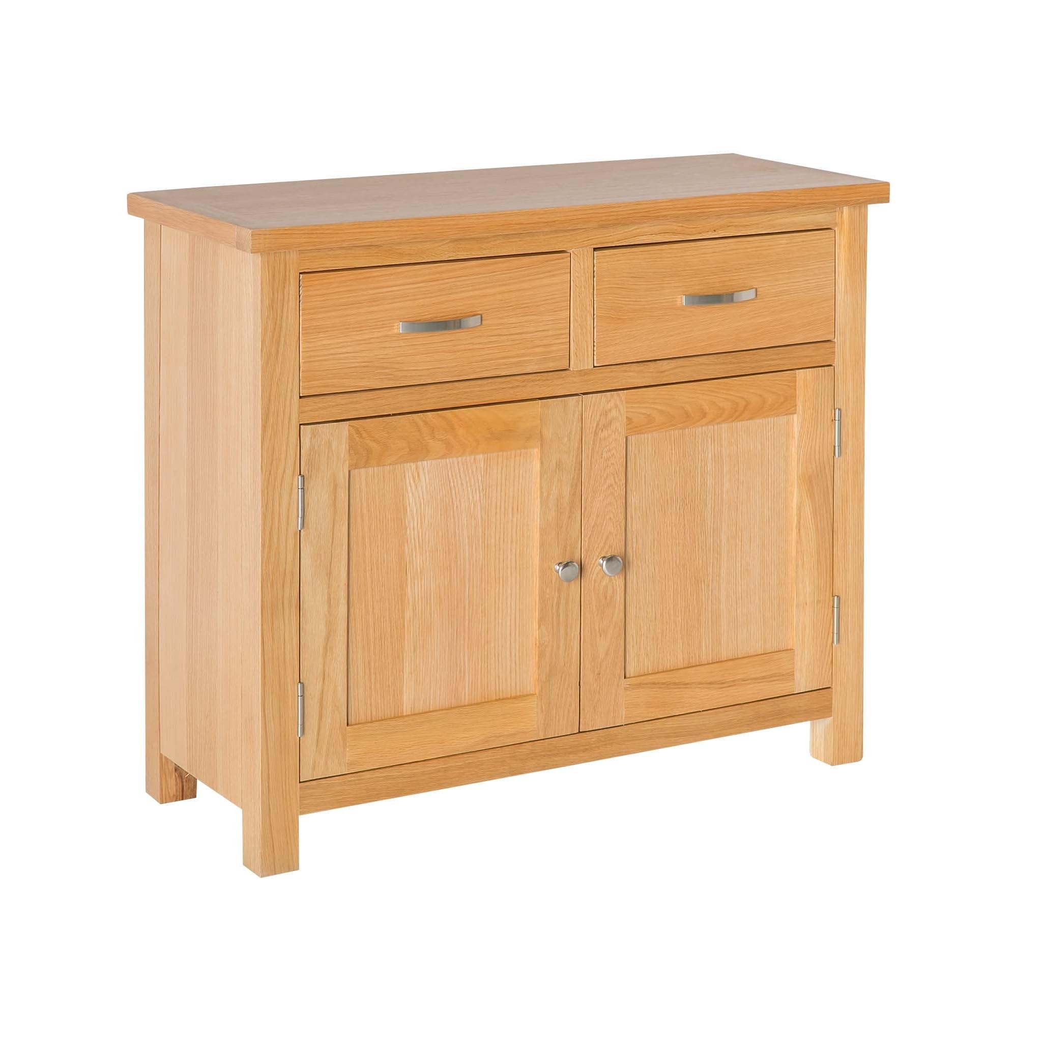 London Oak Small Sideboard Cabinet for Living Room | Roseland Furniture 2 Door 2 Drawer Sideboard Storage for Dining Room or Hallway, Fully Assembled