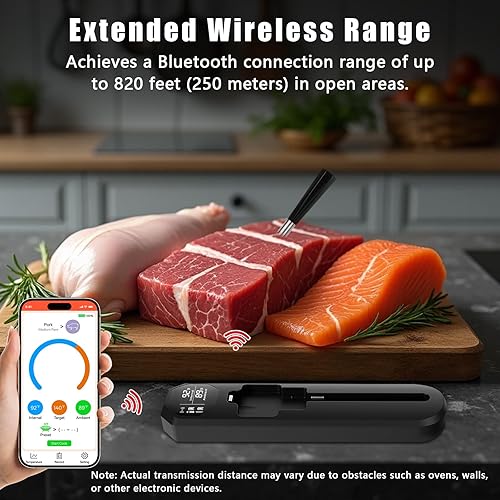 Miniatura 3 de Termómetro de carne  Termómetro inteligente Bluetooth para carne de 820 pies con alcance inalámbrico Bluetooth termómetro digital de alimentos con