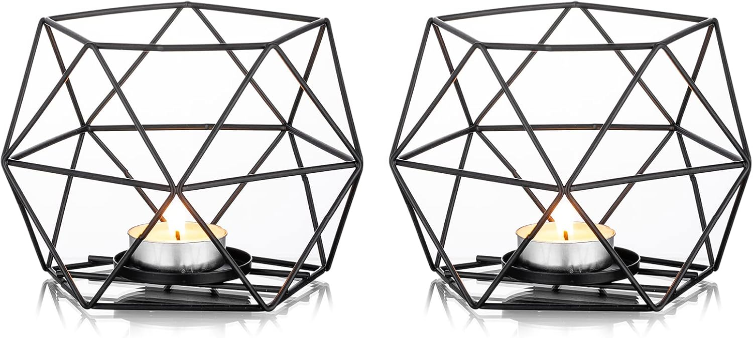 Nuptio Tealight Holders Black Candle Holder, Metal Geometric Tea Light