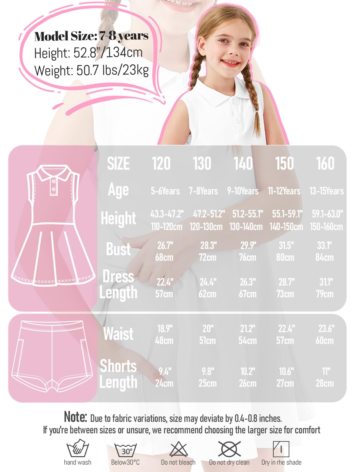 Mädchen Tenniskleid ärmellos Polokleid Sportkleid mit Hose und Taschen Tennis Golf Kleid für Sport Casual 5-15 Jahre