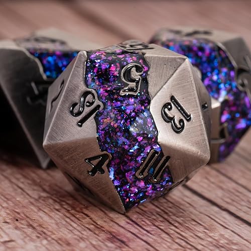 Miniatura 3 de Dungeons and Dragons - Juego de dados DND D&D D20 de metal con flecos individuales con caja, dados poliédricos para juegos de rol D12 D10 D% D8 D6