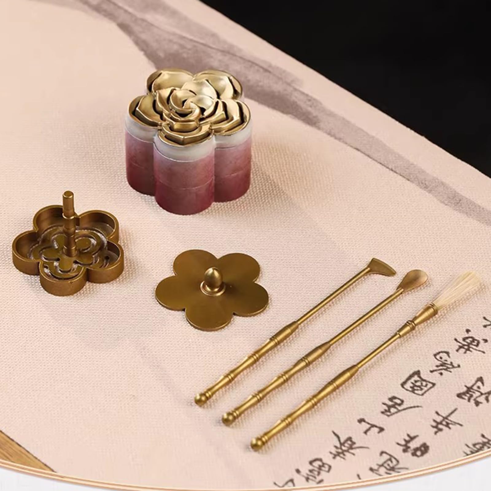 Kit de fabricación de incienso, juego de herramientas de quemador de latón con cuchara de prensa de incienso y cepillo para relajación, meditación, aromaterapia