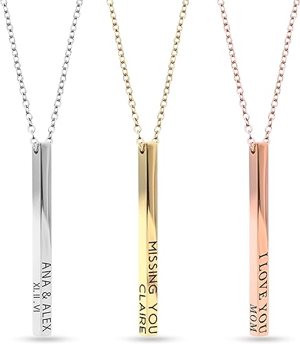 MignonandMignon Personalized Coordinates Necklaces for Women Gift for Her Custom Engraved Bar Jewelry with Kids Names for Mom Graduation Gifts - 4SBN