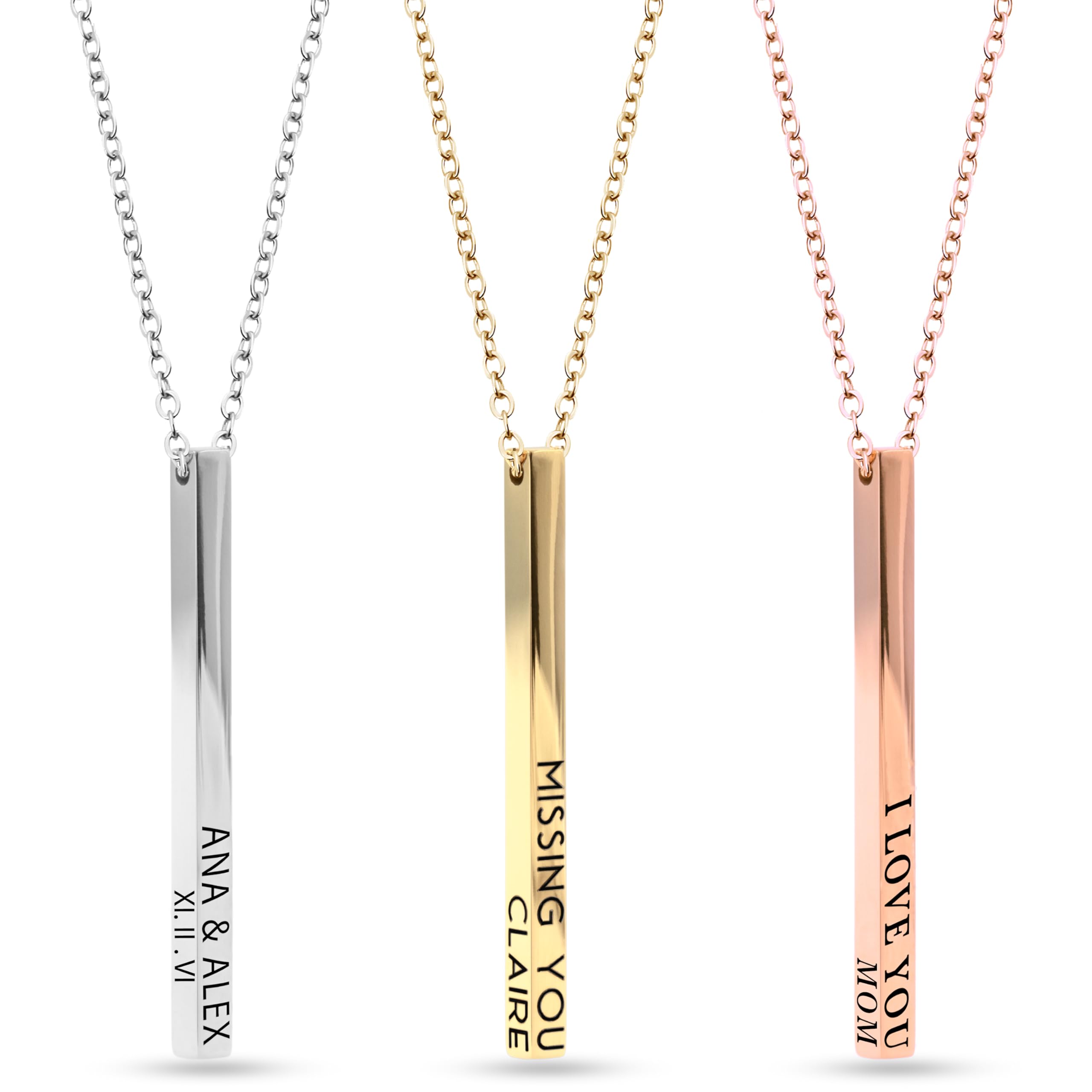 MignonandMignon Personalized Coordinates Necklaces for Women Gift for Her Custom Engraved Bar Jewelry with Kids Names for Mom Graduation Gifts - 4SBN