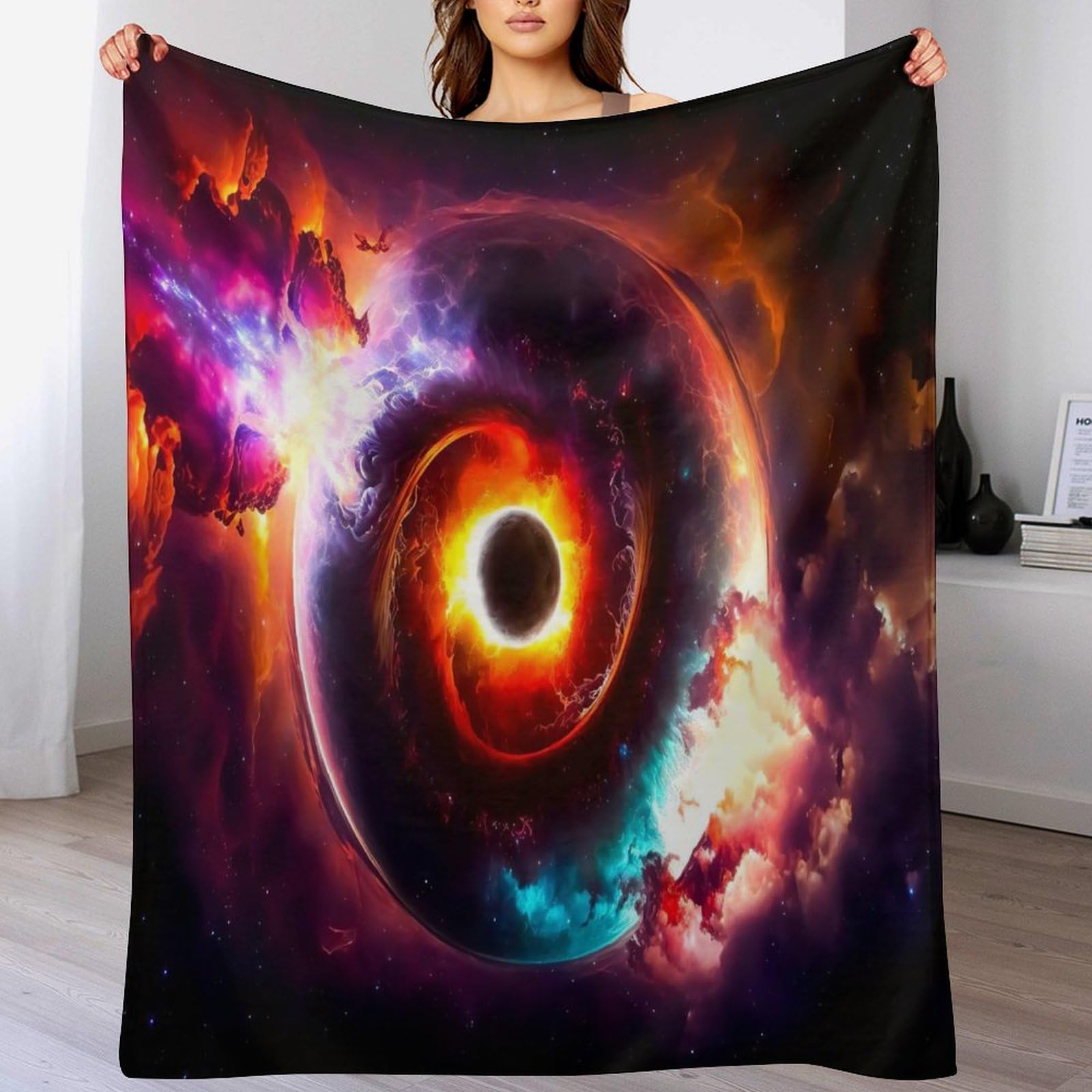 Plaid Trou Noir couverture polaire douillette jeté de lit et canapé en peluche souple 150x200cm