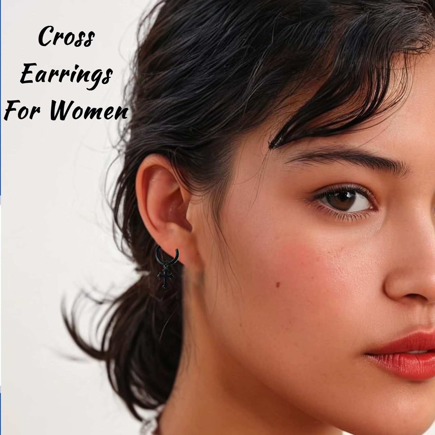 Stainless Steel Gothic Punk Dangle Cross 5A+ Cubic Zirconia Hypoallergenic Cross Hoop Cuff Huggie Drop Earrings For Men Women - Image 4