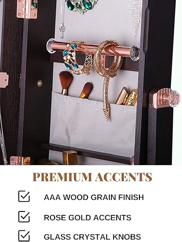 Miniatura 4 de LUXFURNI Armario de joyería de cuerpo entero con cerradura para maquillaje organizador grande de almacenamiento de cosméticos para colgar en la