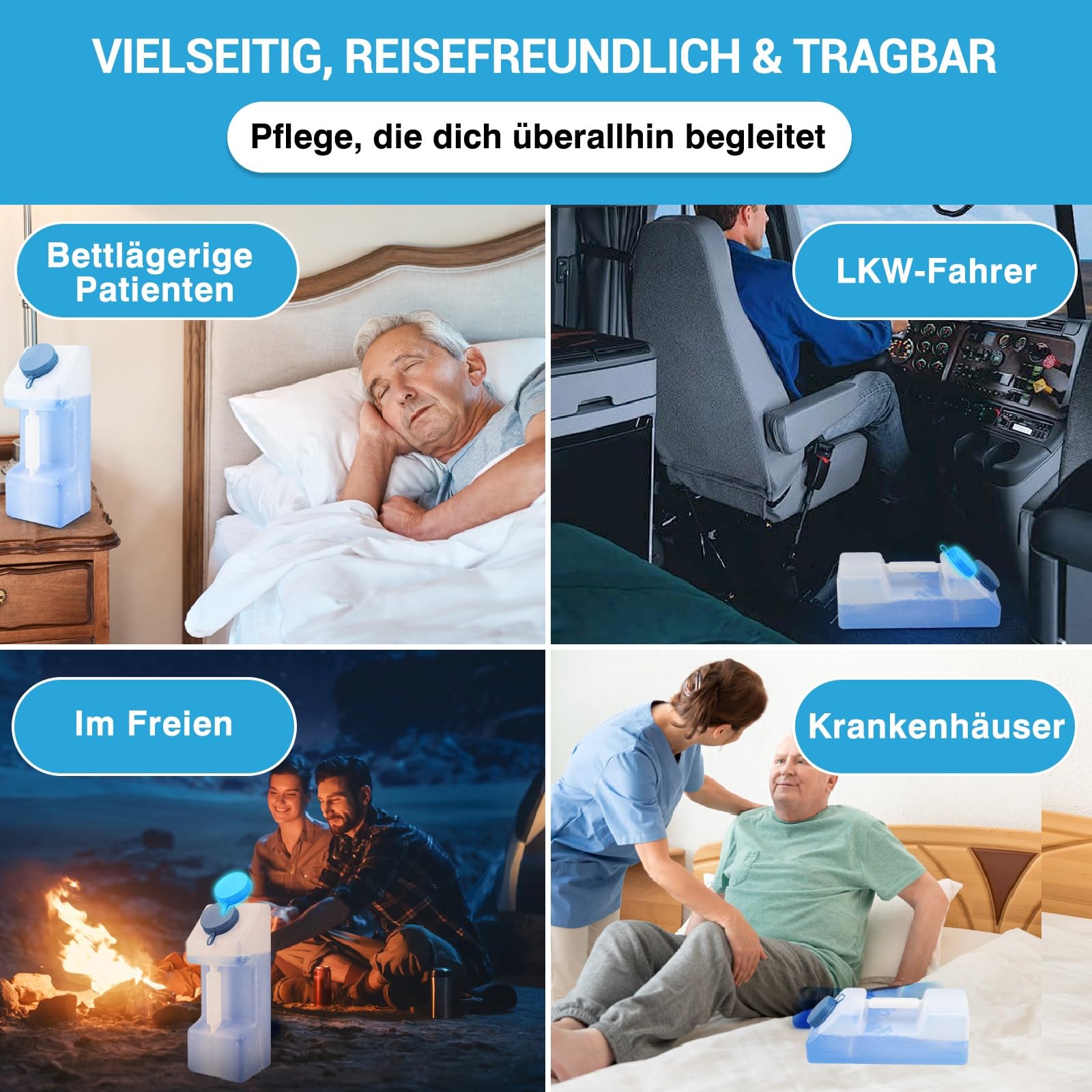 Tilcare Tragbare Urinale für Männer – Auslaufsicher, Nachtleuchtender Deckel – 3000 ml/101 oz, Urinflasche für Männer, Herren-Urinal, Urinbehälter, Männer-Urinalflasche, Pinkelkanne