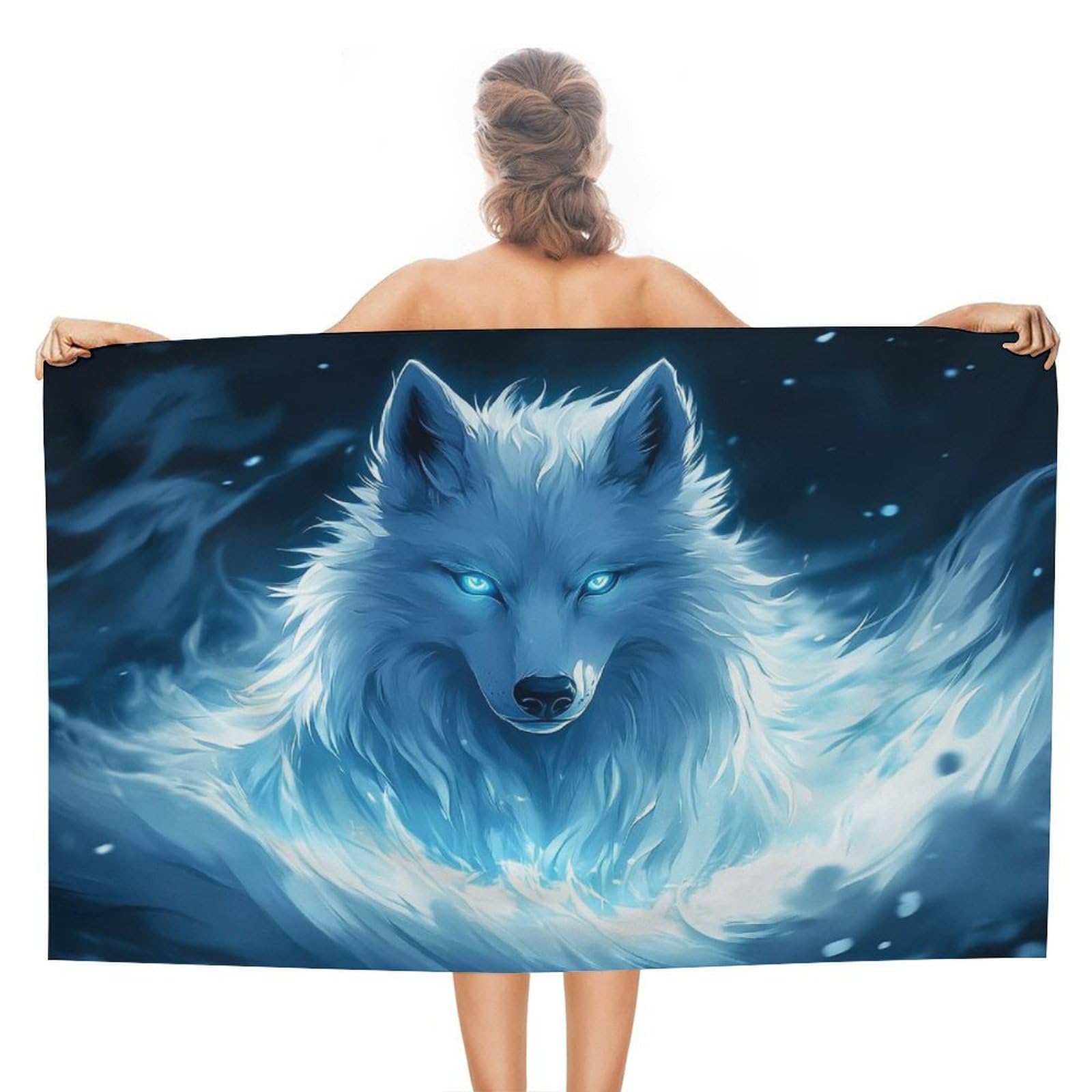 Serviette de plage anti-sable loup anime séchage rapide pour le sport