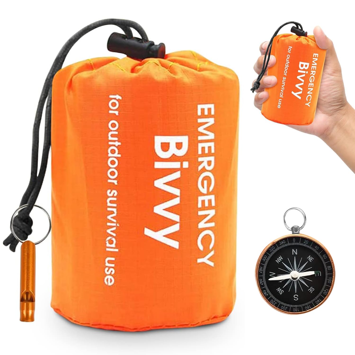 Emergency Sleeping Bag Set, Survival Sleeping Bag with Compass and Whistle, Waterproof Emergency Blanket for Camping Hiking Outdoor Adventure