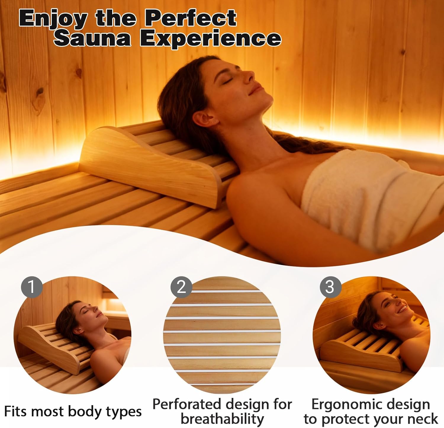 Luxury Sauna Headrest Pillow - Red Cedar Wooden Pillow 15.75x13.38 inch for All Sauna Types | Ergonomic Head Support Cushion for Infrared, Barrel, Indoor & Outdoor Saunas | Premium Sauna Accessories