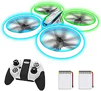 HASAKEE Drones Q9S Para Crianças, Drone Rc Com Retenção De Altitude E Modo Sem Cabeça, Quadricóptero Com Luz Azul E Verde, Proteção Total Da Hélice, 2 Baterias E Controle Remoto, Brinquedos De Prese