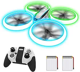 HASAKEE Drones Q9S Para Crianças, Drone Rc Com Retenção De Altitude E Modo Sem Cabeça, Quadricóptero Com Luz Azul E Verde, Proteção Total Da Hélice, 2 Baterias E Controle Remoto, Brinquedos De Prese