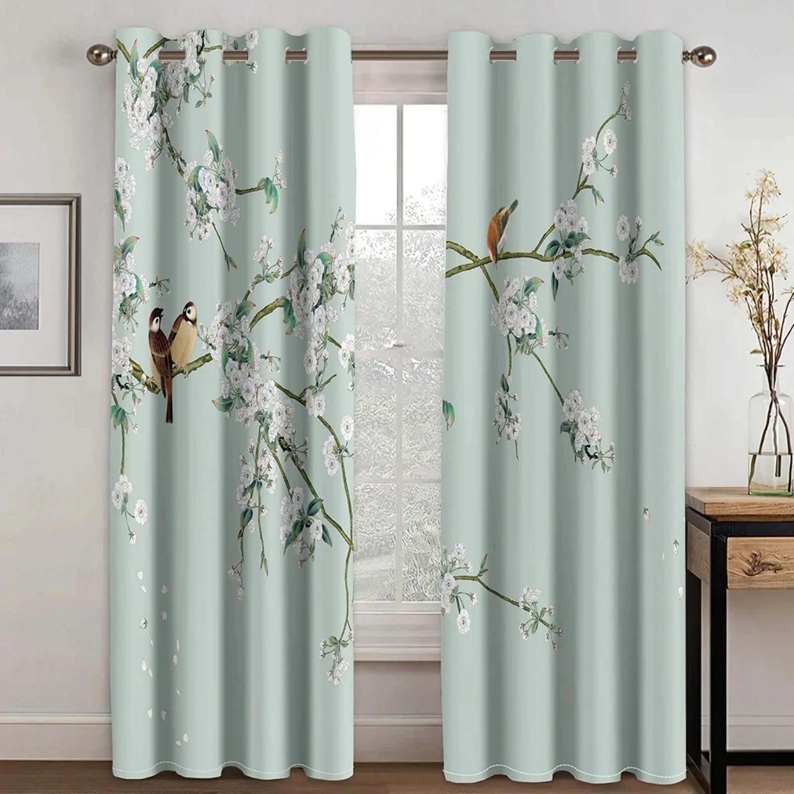 ZXBNNN Chinese Troditional Culture Bird Flower Window Curtains in Kids Bedroom Living Room Hall Treatments Kitchen Drapes Blinds 234x183cm(WxH)/117x183cm*2