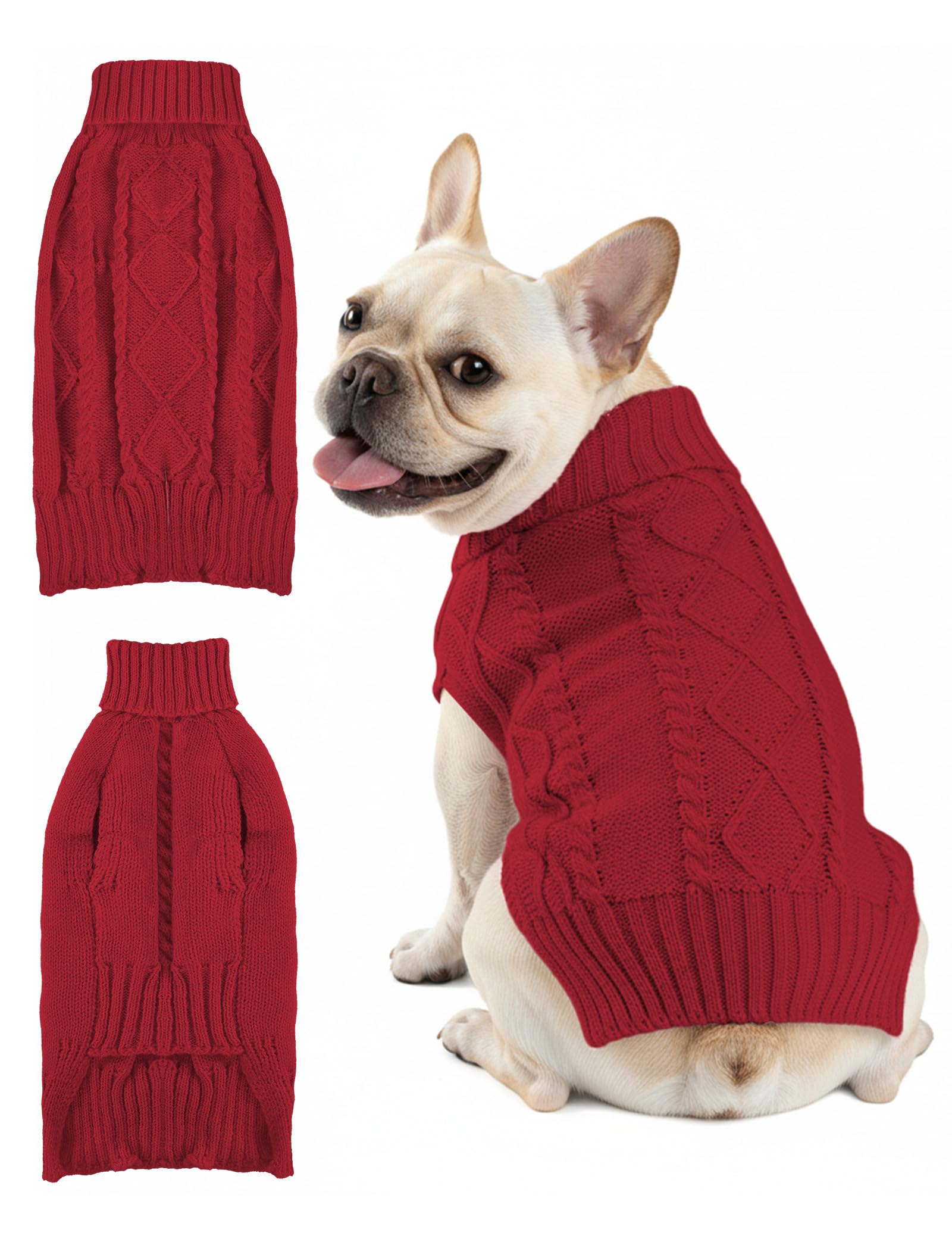 Dog Sweaters for Small Medium Large Dogs Cats, Soft Warm Turtleneck Pullover Solid Cable Knit Fleece Stretch Pet Clothes,Classic Fuzzy Coat for Puppy Girl Boys for Fall Winter（Christmas Red, XX-Large）