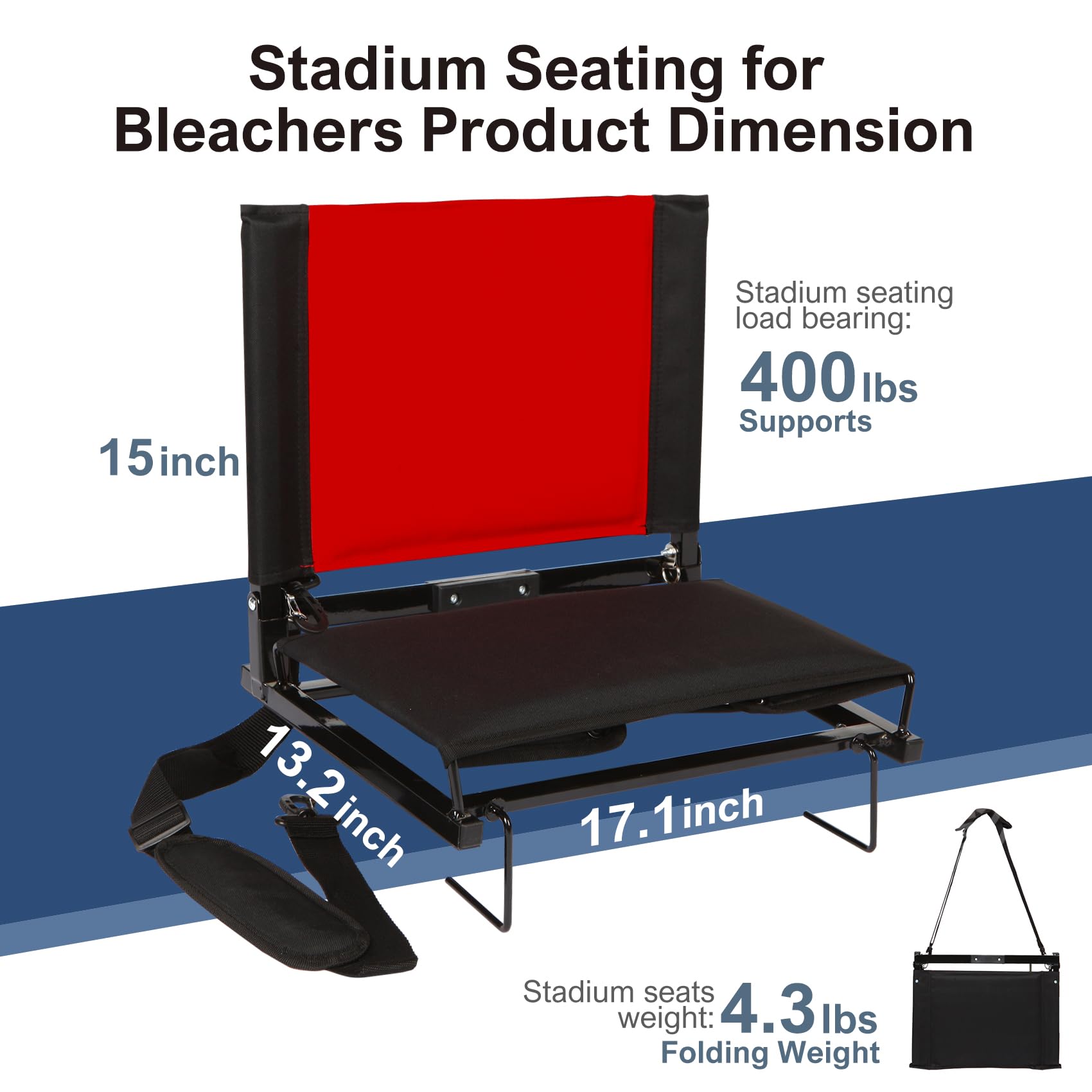 Asiento Plegable Para Gradas Con Respaldo - Soporta 400 Lbs, Cojín Acolchado, Ligero Y Con Correa De Hombro, Ideal Eventos Deportivos