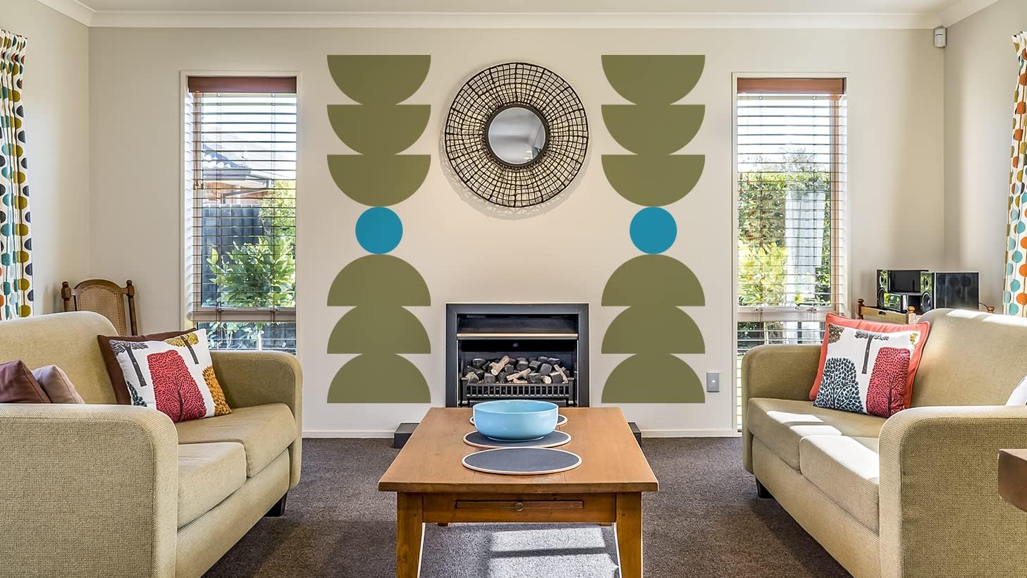 Half Circle Wall Decal, Circle Wall Sticker, Mid Century