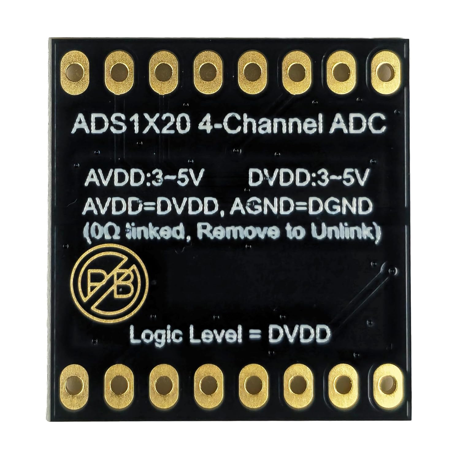 ADS1220 24-Bit ADC Converter Module, Immersion Gold PCB, 4 Channel, 2-kSPS, SPI Interface, 3.3V/5V Logic Compatible, Analog-to-Digital Converter