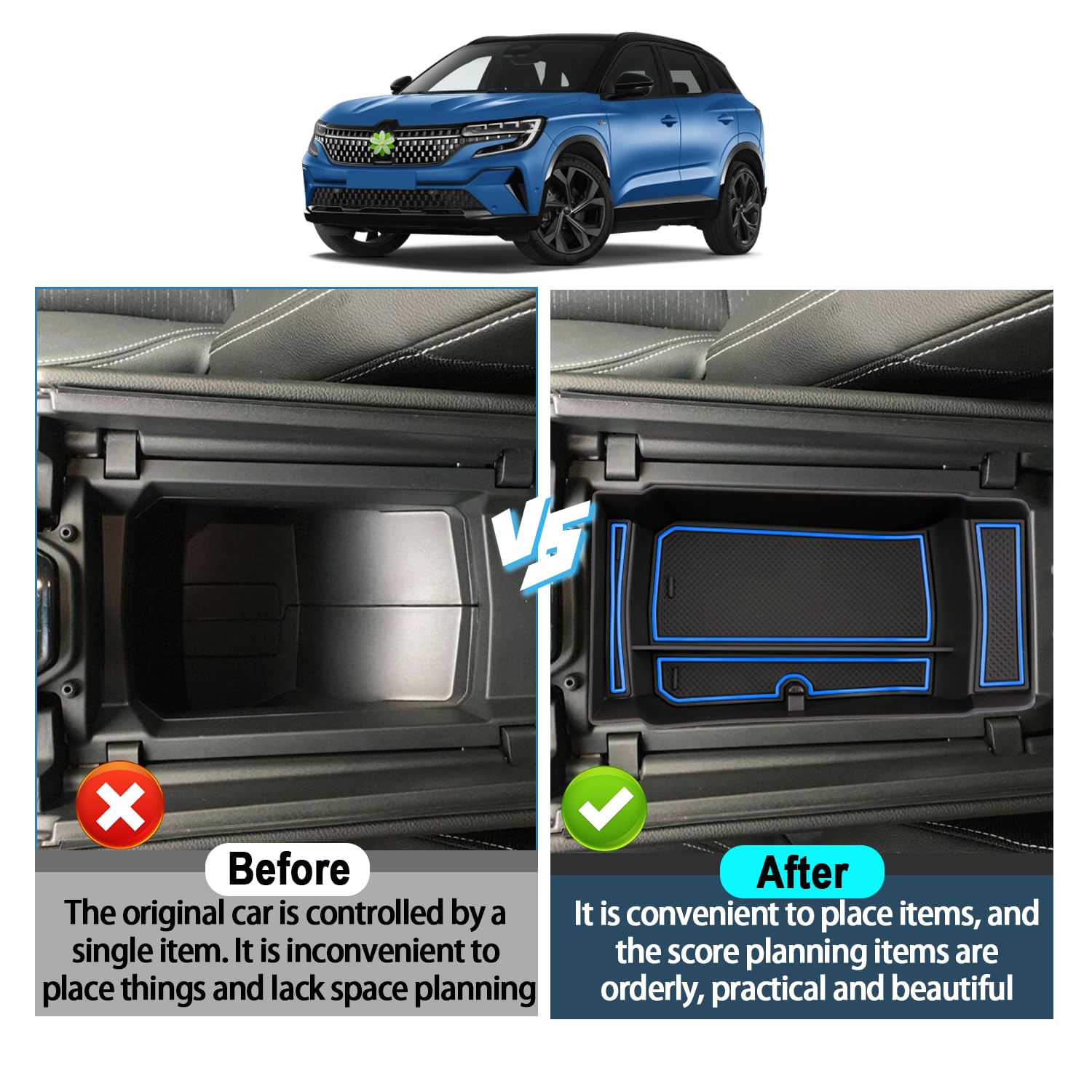Ruiya Compatibile con Renault Austral E-Tech Hybrid 2023-2025 2026 Braccioli Portaoggetti Organizer, Console Centrale Organizer Consolle Braccioli Vano Contenitore Portaoggetti Austral Accessori
