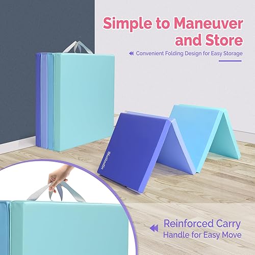 Miniatura 10 de Colchoneta plegable de 8 pies para gimnasia, gimnasio, ejercicios aeróbicos, 8 x 2 x 2 pulgadas, alfombrillas de piel sintética para estirar, yoga,