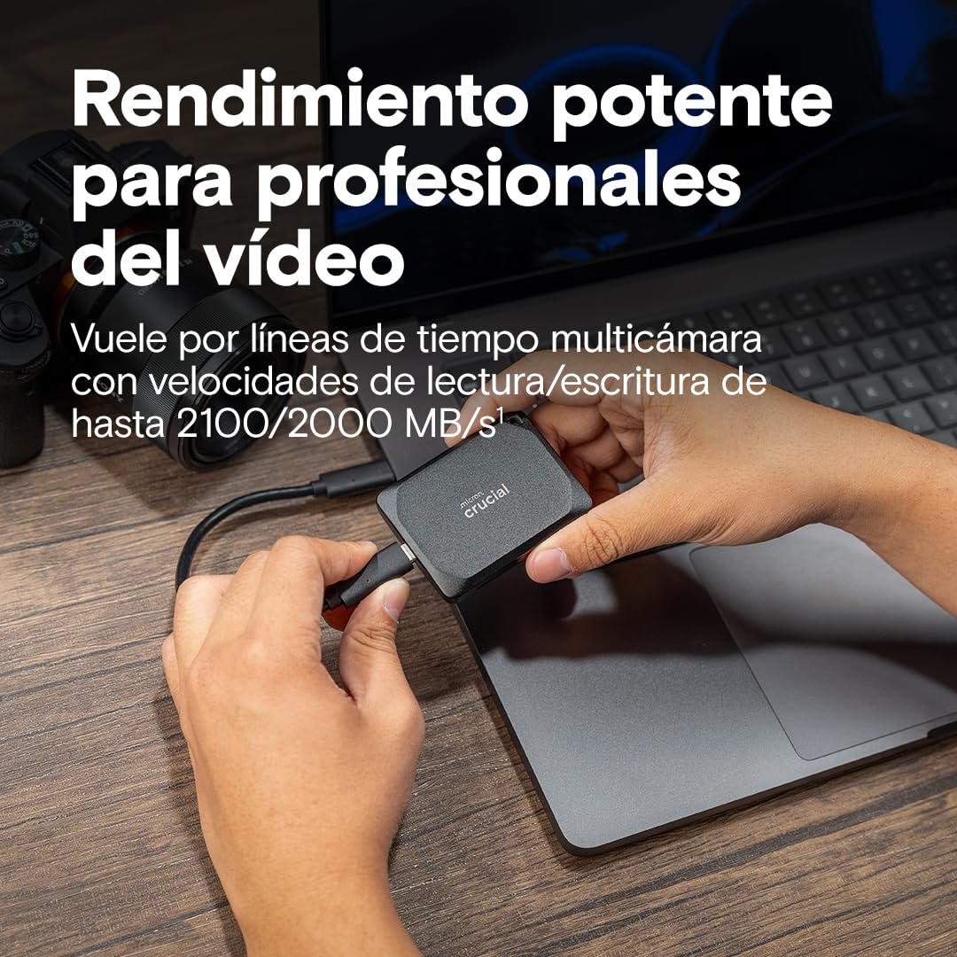 Crucial X10 Pro SSD 1TB Portátil, Lectura de hasta 2100 MB/s y Escritura de 2000 MB/s, PC y Mac, Resistente al Agua y al Polvo (IP55), Disco Duro Sólido Externo, USB-C 3.2 - CT1000X10PROSSD902