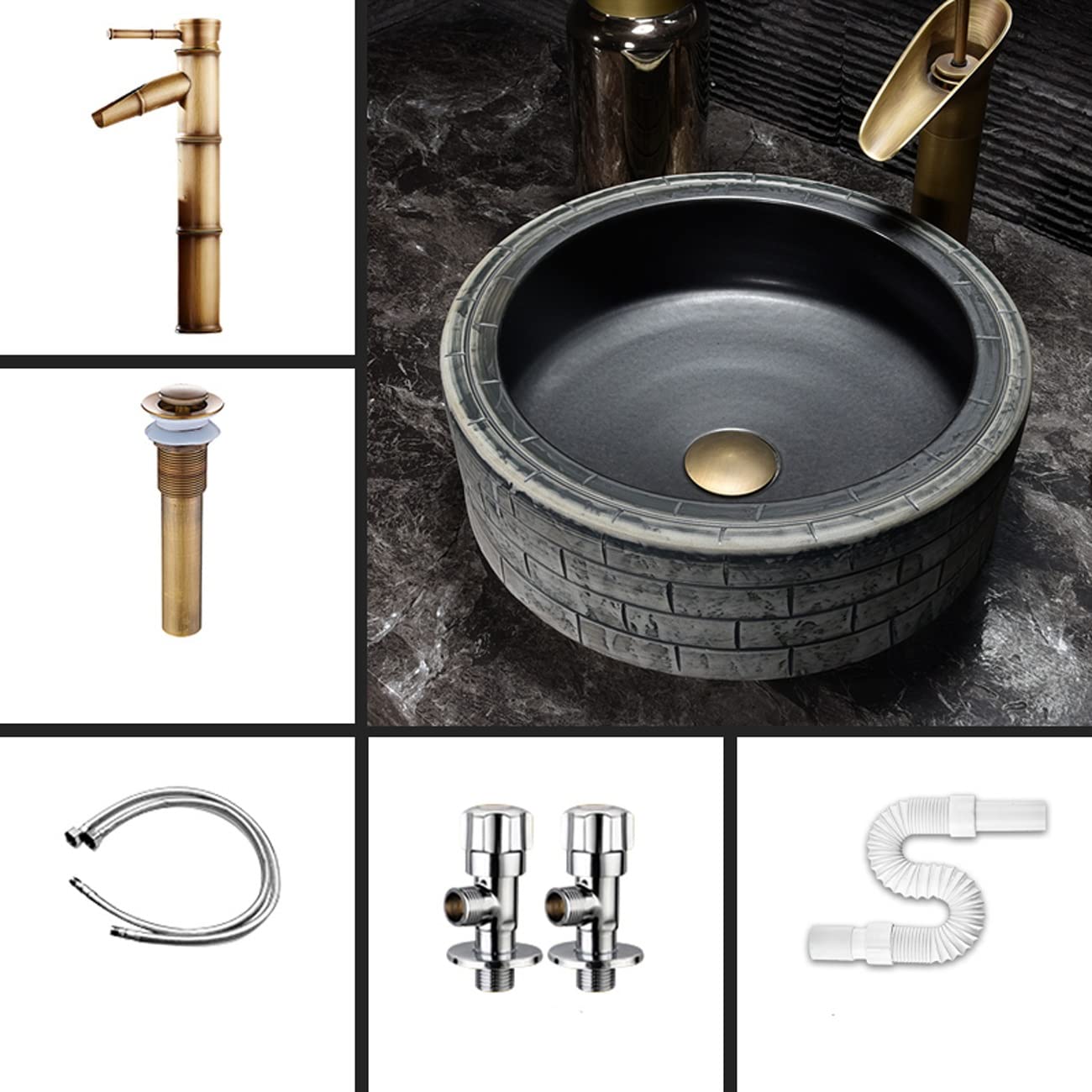 Umywalka Nablatowa, Ceramiczna Umywalka Nablatowa Z Teksturą Cegły, Artystyczna, Z Kranem I Odpływem, Jeden Kolor, Jeden Kolor