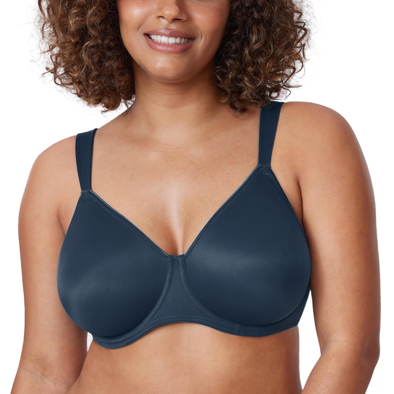 DELIMIRA Women's Non-Padded Minimiser Bras Full Coverage Seamless Underwire Plus Size Smooth T Shirt Bra Sargasso 38F
