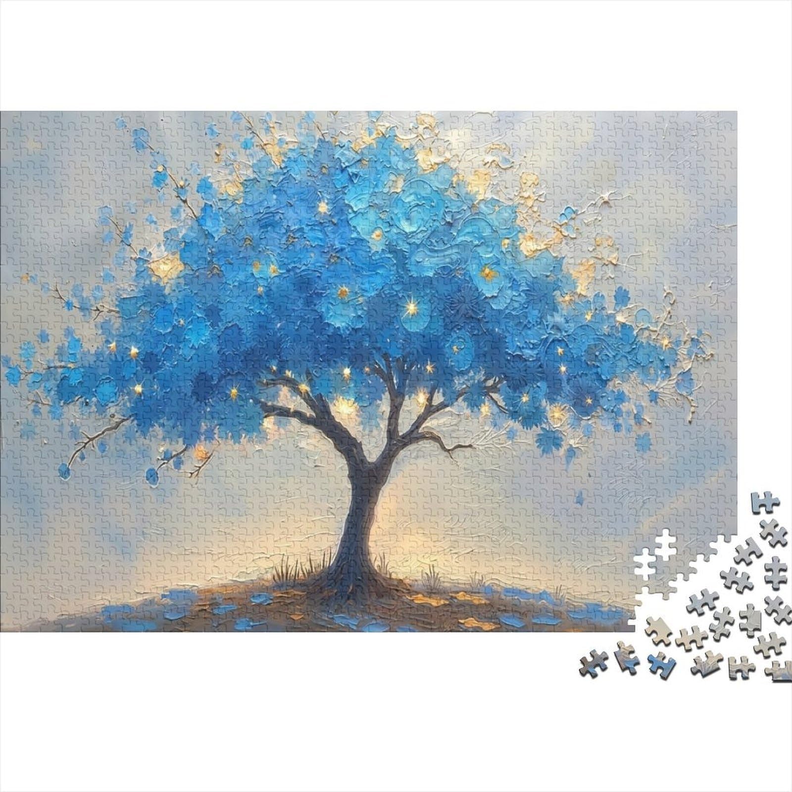 Blue Flower Tree Jigsaw 1000 Piece Challenge Game for Adults, Impossible Jigsaw Puzzles 1000 Pieces Educational Game Home Decoration 52x38cm/1000pcs