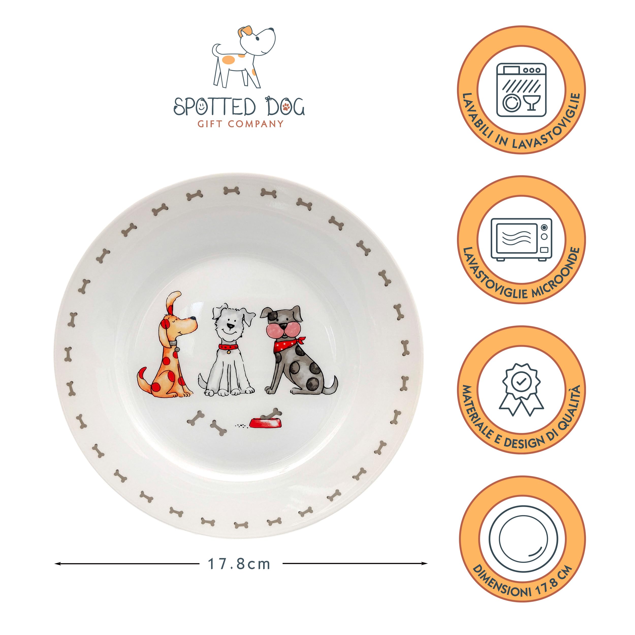 SPOTTED DOG GIFT COMPANY Piattini da Dessert, Set di 4 Piatti in Ceramica, Piatti per Torte, Frutta e Antipasti, Insalata, Adatti al Microonde e alla Lavastoviglie 19 cm - Cani