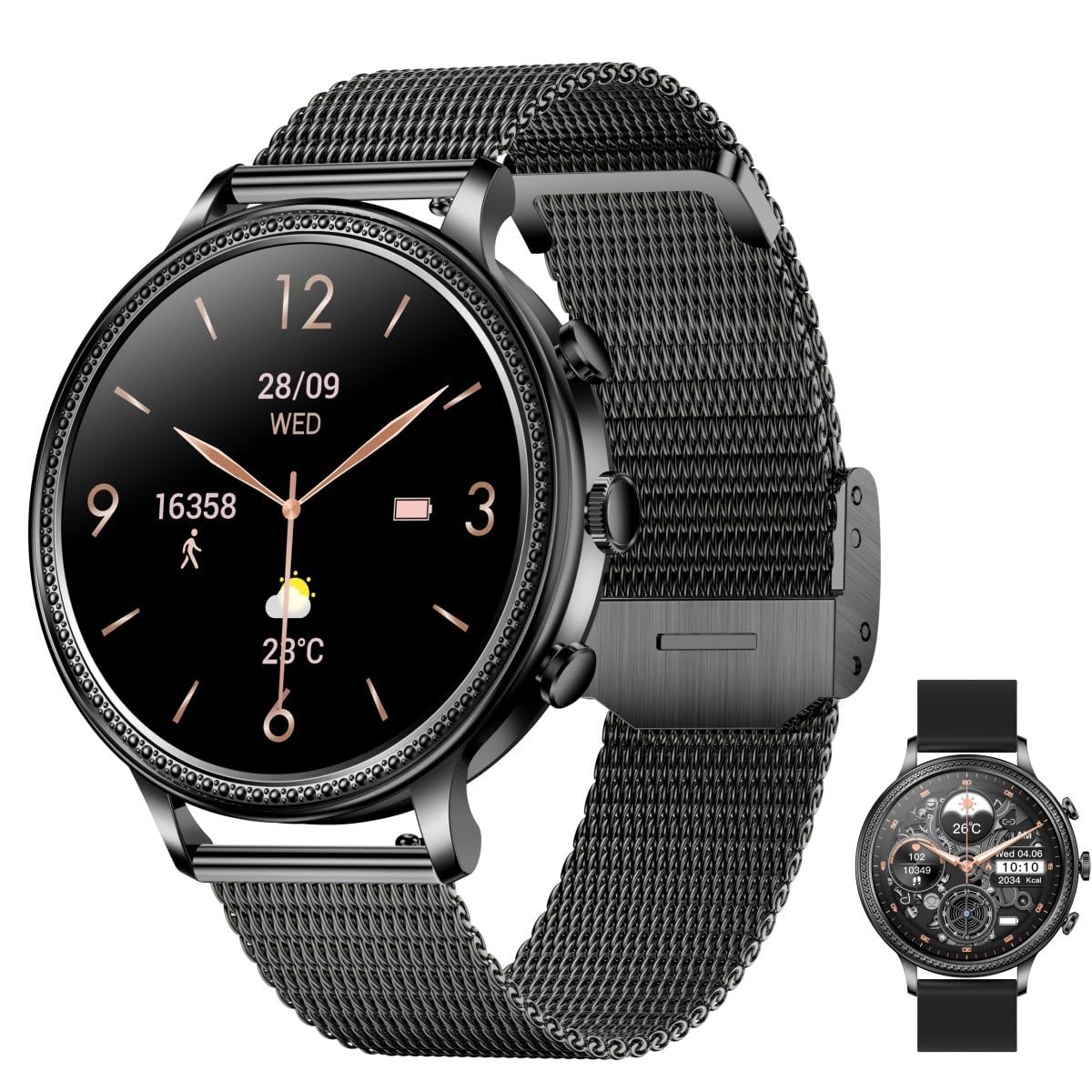 Reloj inteligente, pulsera de reloj inteligente para hombres y mujeres, contestar/hacer llamadas, reloj de fitness de 1.38 pulgadas, rastreador deportivo con monitor de frecuencia
