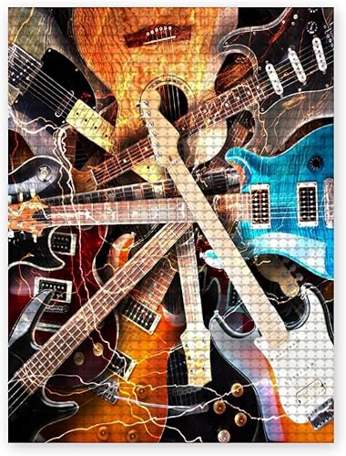 Miniatura 1 de Pintura de diamantes, guitarra eléctrica rodeada de fondo de relámpagos, arte para adultos relajarse y decoración de pared del hogar, regalo de