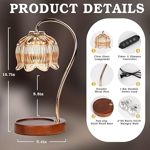 Vista 48 de GEEZO - Lámpara calentadora de velas con fragancia, calentador eléctrico con temporizador y atenuador, regalo de cumpleaños, inauguración de casa