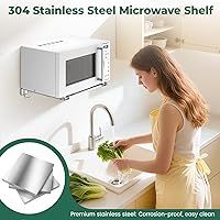 Vista 2 de EsLuker.ly Soporte universal de acero inoxidable para horno microondas de montaje en pared con ganchos extraíbles, brazo ajustable plegable