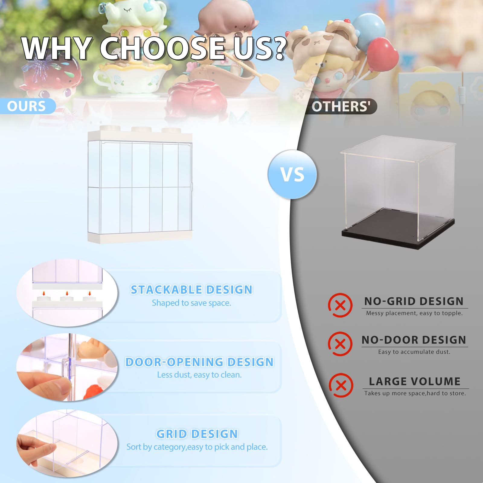 Vitrine transparente avec lumière pour objets de collection, boîtes en acrylique transparent pour figurines, poupées, trophées Gundam, boîte de rangement anti-poussière (blanc, 6 grilles avec lumière)