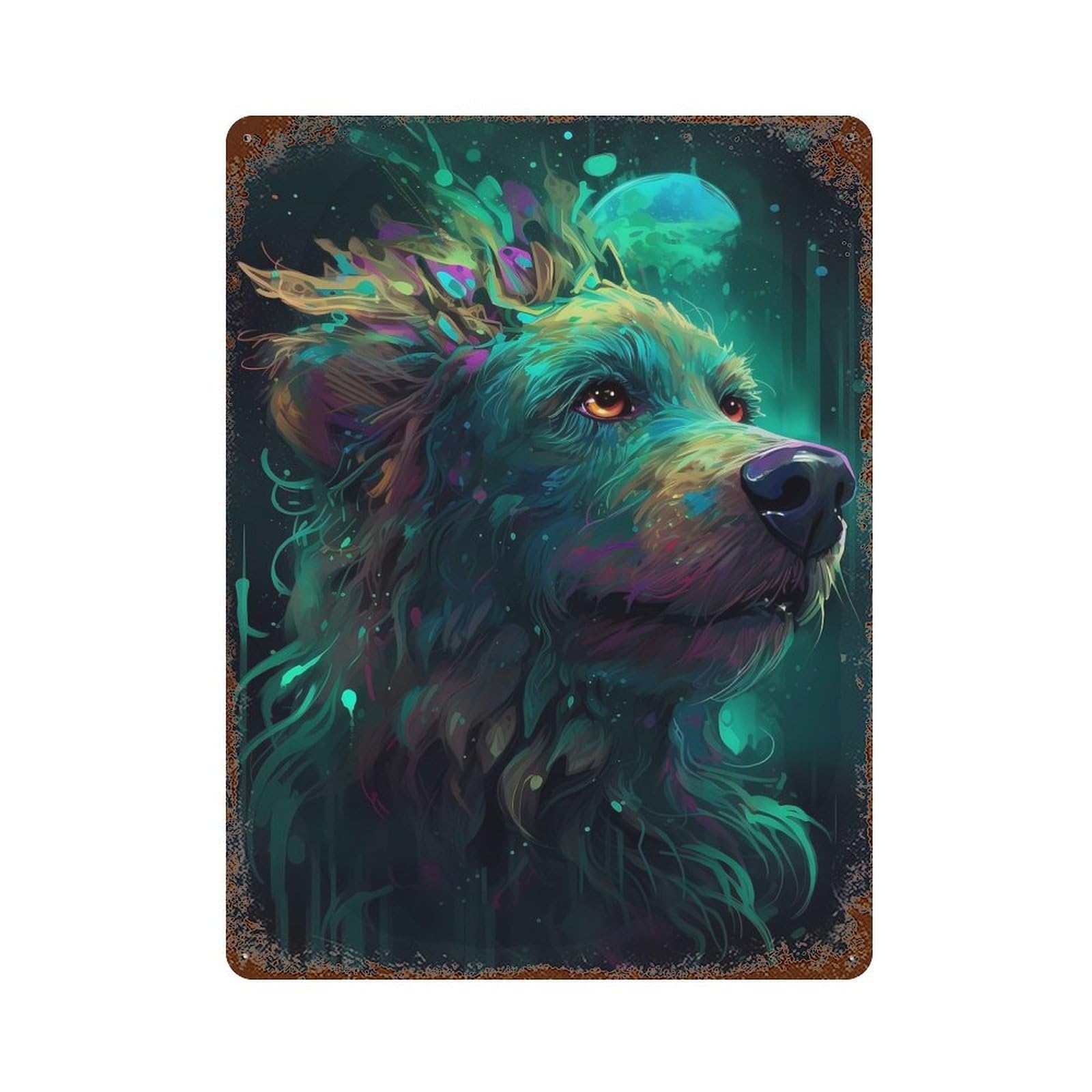 Poodle Dog Wizardry Weathered Tin Sign 15.7"x11.8", Vintage Wall Decor for Garage, Pub Or Kitchen