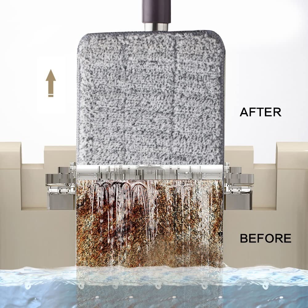 fregona Lavado a Mano Plana fregona mágica fregona con Cubo de la fregona Plana con Las Herramientas Cubo de Hogares de Cocina mop (Color : Rice White)