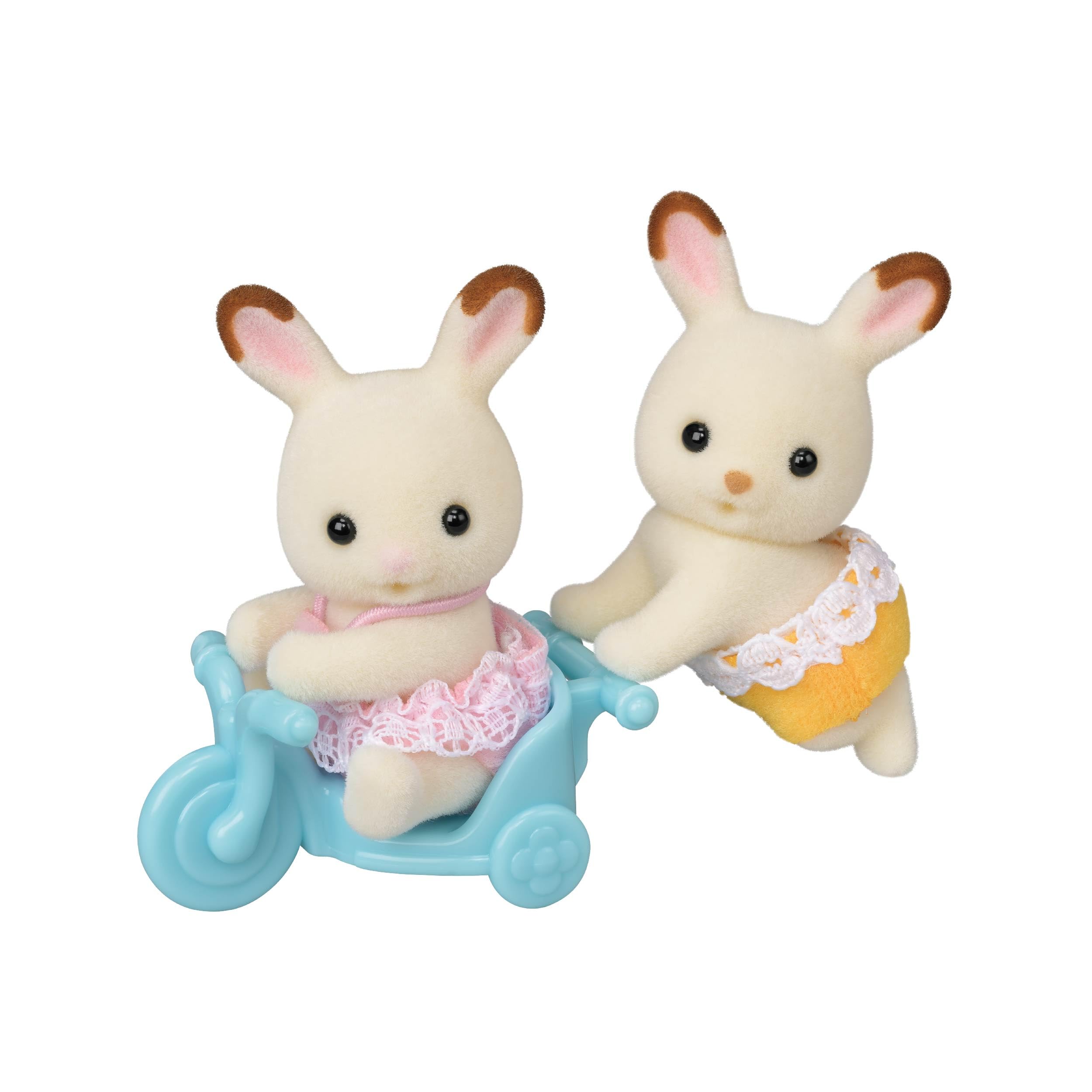 Chocolate Rabbit Twins - Collectible Dollhouse Dolls | The famous bunny babies, side by side - poseable flocked twins to tuck into playsets, prams and bedtime adventures, Ages 3+