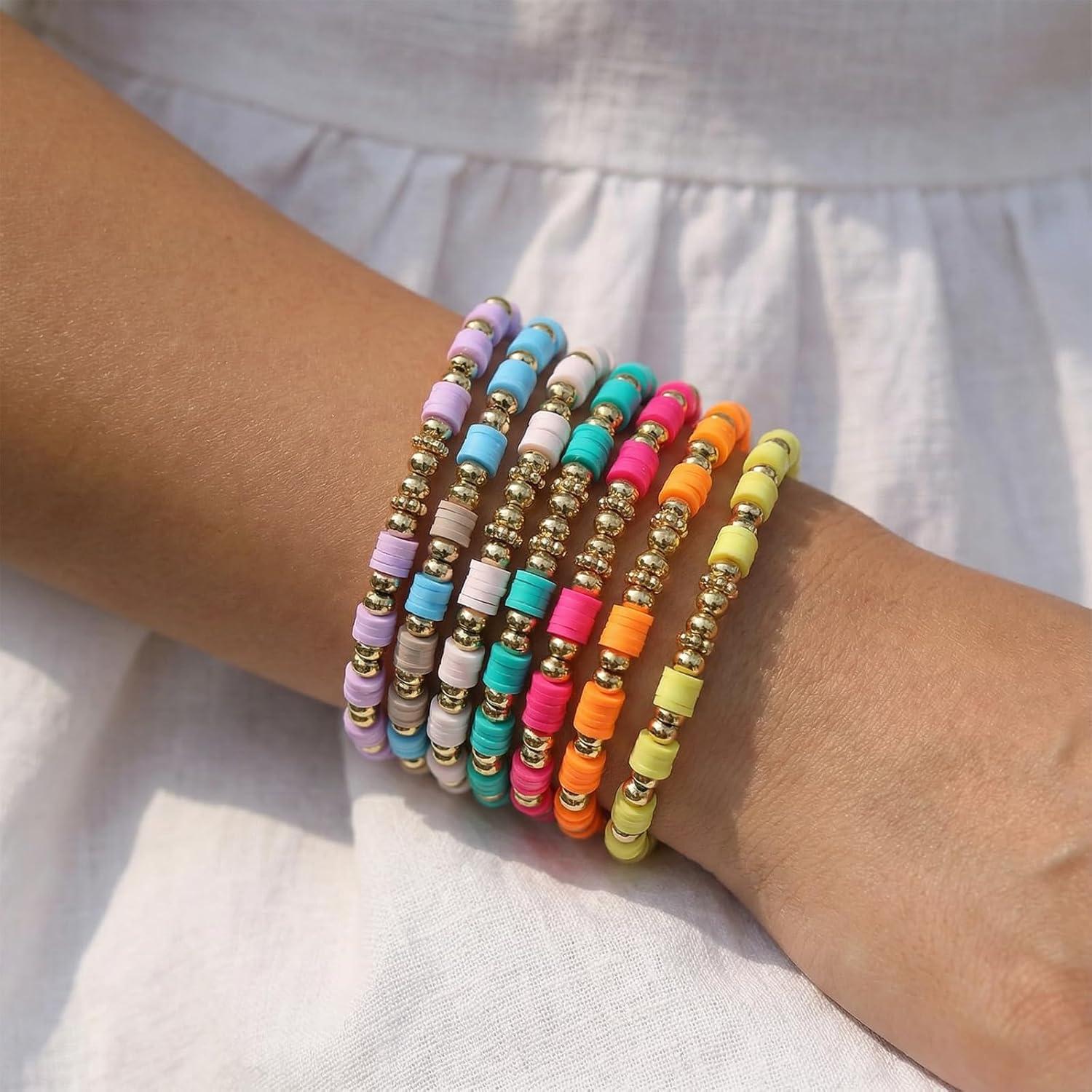 9Pcs Beaded Friendship Bracelets, Bulk Colorful Stretch Bracelets Surfer Clay Bead Bracelet for Women Party Favors - Image 5