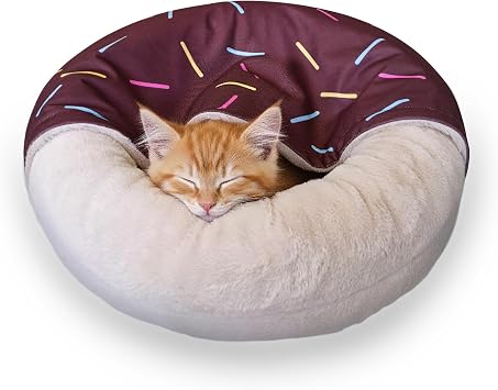 PAWSPIK Orthopedic Memory Foam Donut-Themed Plush Bolster Cat & Dog Bed