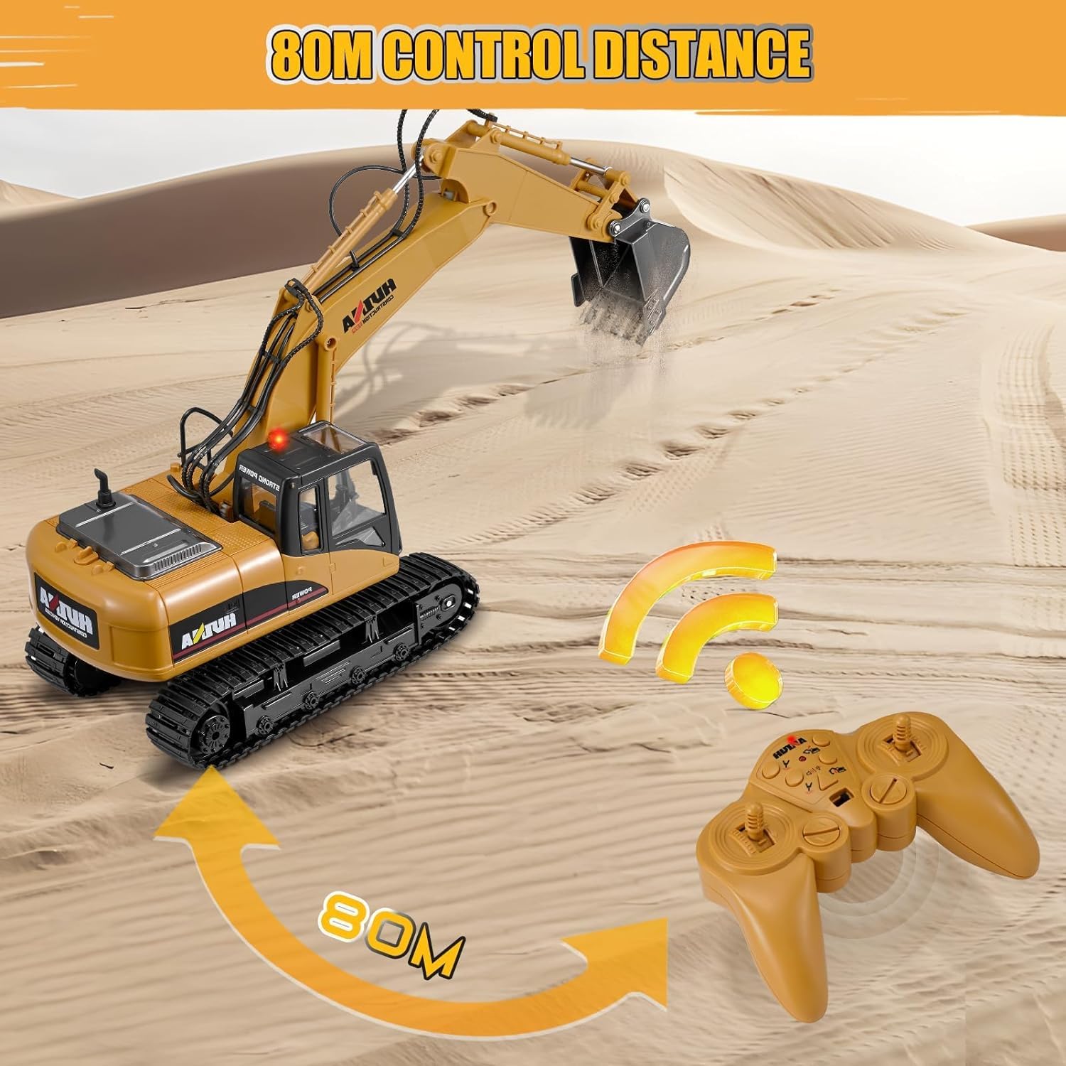 Lischwert Pelleteuse Télécommandée,Pelle RC en Alliage 3 in1,Télécommande Digger 1/14 22 canaux,Excavatrice Jouet Camion Chantier Télécommandée avec LED et Son
