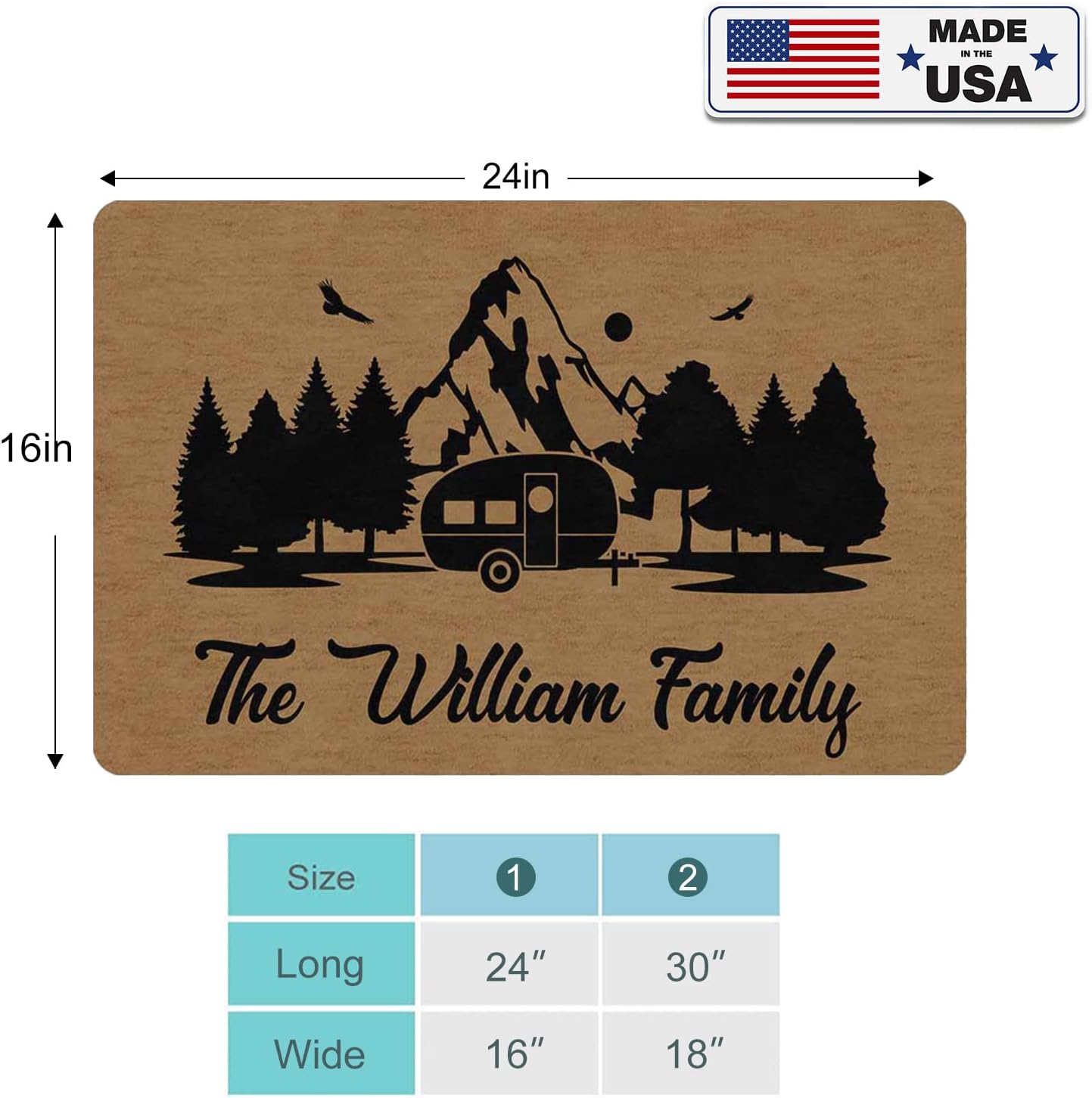 Personalized Camper Rugs ,Customized Campstie Camper Door Rugs with Names,Custom Camping Signs for Campers,Camping Rv Doormat Decorations,Camper Accessories for Inside Outside Motorhomes,30X18 in