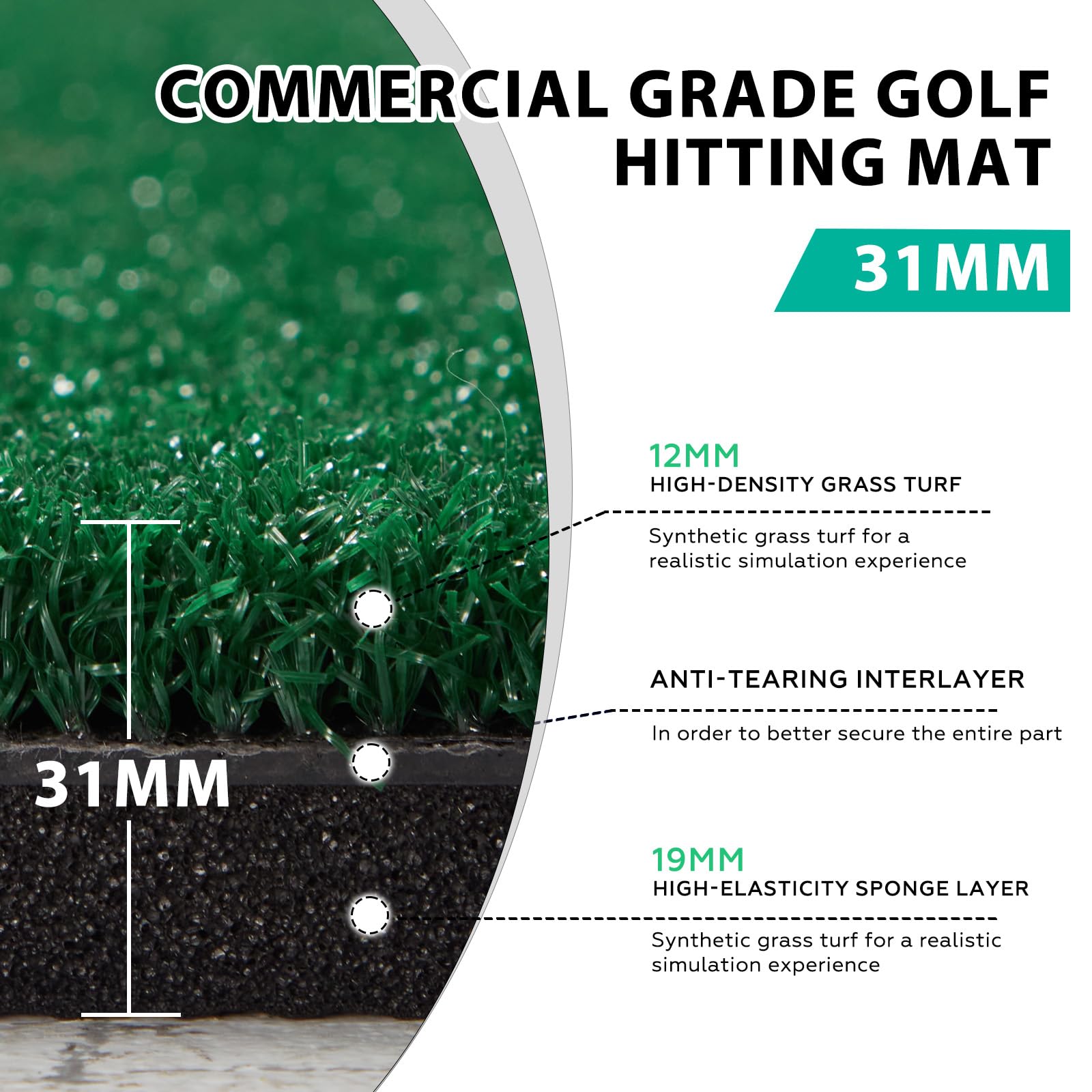 JFHID 5×4/5×5FT ???????????????????? ???????????????????????????????????? Professional Golf Mats Practice Outdoor ???????????????? ???????????????????????????????????? ????????????????, Golf Driving Turf Grass Matt Simulators for Home with 3 Tees and Tray