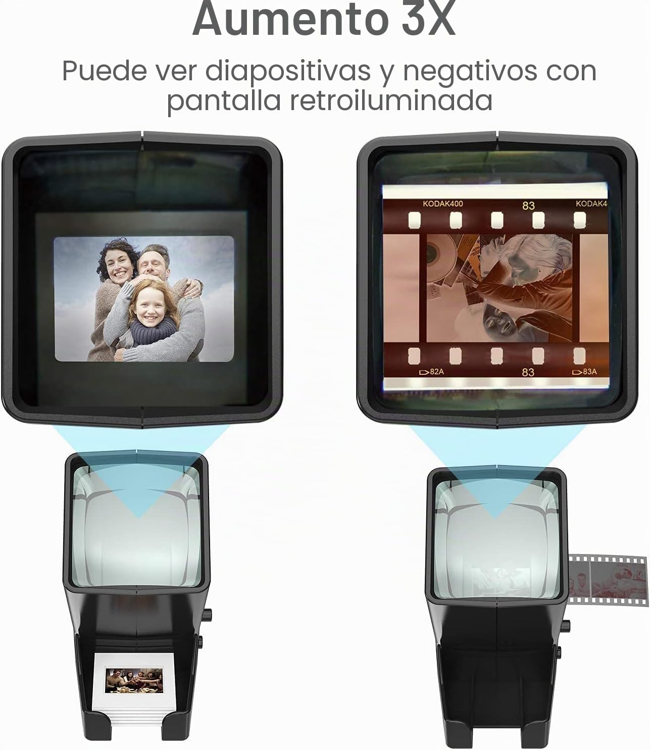 DigitConvert Visor deslizante 35 mm, 3X, USB/batería, para diapositivas 35 mm y negativos, 4 pilas AA incluidas